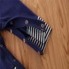 Baby Boy Striped Pattern Quarter Button Design Long Sleeved Romper