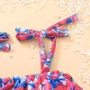 Baby Girl Floral Pattern Belted Sling Tops Combo Ruffle Triangle Shorts Swimsuit