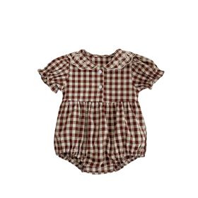 Baby  Embroidered Lapel Plaid Romper (Option: Brown-73cm)