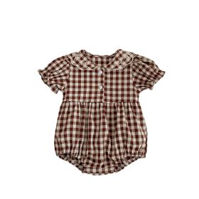 Baby  Embroidered Lapel Plaid Romper (Option: Brown-80cm)