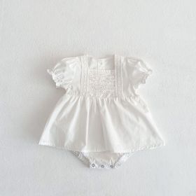 Infants And Children Baby Girls Lace Bubble Short-sleeved Jumpsuit (Option: Beige-80cm)