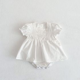 Infants And Children Baby Girls Lace Bubble Short-sleeved Jumpsuit (Option: Beige-73cm)