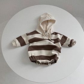 Striped Ins Long Sleeved Baby Romper For Warmth (Option: Coffee stripe-90cm)