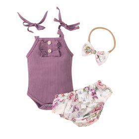 Infant Three-color Sunken Stripe Name Tag Buckle Sling Baby's Gown Swing (Option: Purple-80cm)
