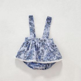 Full Moon Baby Triangle Strap Floral Romper (Option: Blue suspenders-80cm)