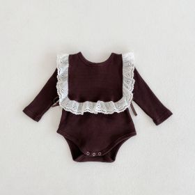 Autumn Solid Triangle Baby Solid Bodysuit (Option: Dark brown-90cm)