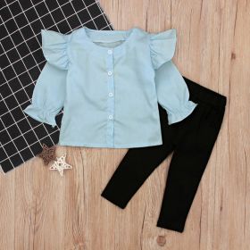 Girls Fashion Long Sleeve Flared Sleeve Top Long Pants Two Piece Set (Option: Blue-110 Yards)