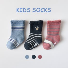 Cotton Children's Socks Terry-loop Hosiery (Option: Crown Stripes-1to3 Years Old)