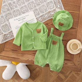 Baby Summer Wear Gauze Suspender Pants Thin Hooded (Option: Green-66cm)