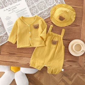 Baby Summer Wear Gauze Suspender Pants Thin Hooded (Option: Yellow-73cm)