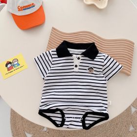 Newborn Western Style Bear Jumpsuit (Option: Black And White Stripes-90)