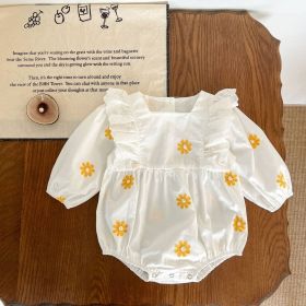Sweet Daisies Embroidery Rompers Long Sleeve Onesie (Option: Milky White-100)