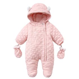 Cute Ears Hooded Baby Love Velvet Rompers Jumpsuit (Option: Pink-12Mto18M)