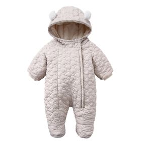Cute Ears Hooded Baby Love Velvet Rompers Jumpsuit (Option: Light Gray-9Mto12M)