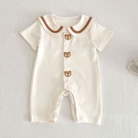 Baby Bear Rabbit Ear Jumpsuit Summer Sunken Stripe Cotton Going Out Clothes (Option: Brown Bear Ears-90 Yards)