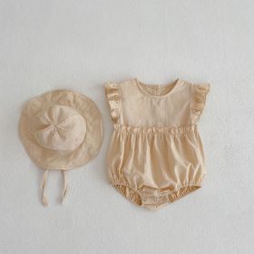 Baby Girl Solid Color Romper Sun Hat (Option: Apricot-73cm)