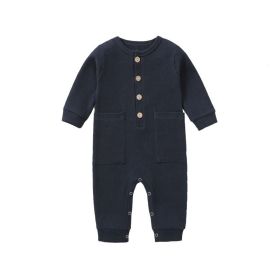 Baby Jumpsuit Newborn One-piece Long Sleeves Romper (Option: Navy Blue-12m)