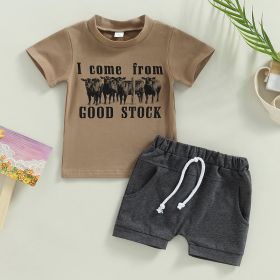 Casual Baby Boy Clothes Suit Cartoon Cow Print (Option: Camel-90cm)