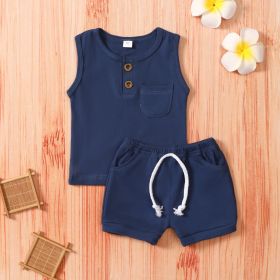Casual Baby Boy Clothes Suit Cartoon Cow Print (Option: Sapphire blue-90cm)
