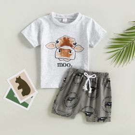 Boys' Printed Letters Round Neck Short Sleeve Shorts Suit (Option: White-110cm)