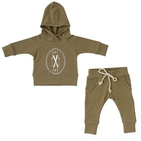 Solid Color Hooded Sweater Set (Option: Green-90cm)