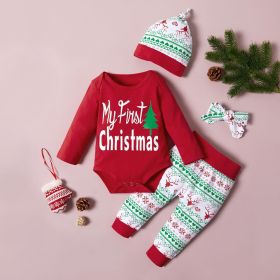 Baby Christmas Style Cotton Long-sleeve Jumpsuit Trousers (Option: Red-6 9M)