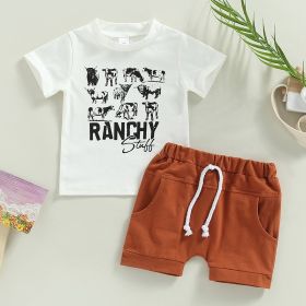 Casual Baby Boy Clothes Suit Cartoon Cow Print (Option: White-110cm)