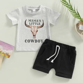 Casual Baby Boy Clothes Suit Cartoon Cow Print (Option: Light Gray-80cm)
