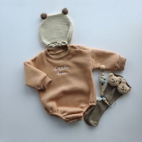 Fashion New Fleece-lined Rompers Jumpsuit (Option: Light Brown-90cm)