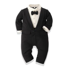 Boys' Cotton Long-sleeved Jumpsuit (Option: Black-90)