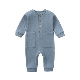Baby Jumpsuit Newborn One-piece Long Sleeves Romper (Option: Ocean Blue-12m)