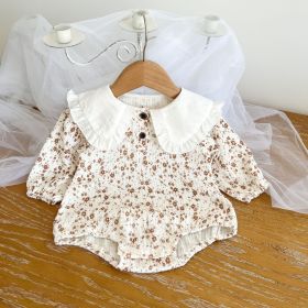 Cotton Double-layer Yarn Floral Onesie Romper Baby Romper Hundred Days Banquet Clothes (Option: Beige, Spots Of Flowers-100cm)