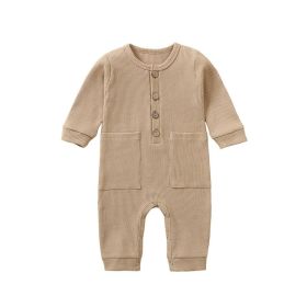 Baby Jumpsuit Newborn One-piece Long Sleeves Romper (Option: Camel-12m)