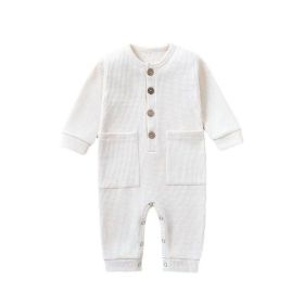 Baby Jumpsuit Newborn One-piece Long Sleeves Romper (Option: White-12M)