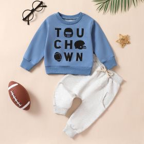 Baby Boy Rugby Letter Pattern Top Trousers Suit (Option: Peacock Blue-90cm)