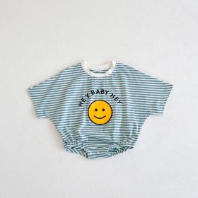 Summer Baby Children's Cotton Short Sleeve Rompers Printed Striped Romper (Option: Gray Green-100cm)