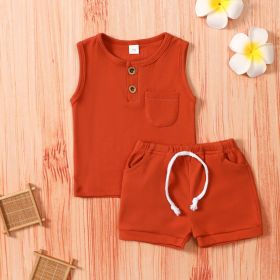 Casual Baby Boy Clothes Suit Cartoon Cow Print (Option: Brick Red-90cm)